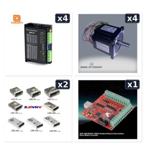 5 nm Step Motor + Sürücü Dm556 + Güç Kaynağı + Mach3 Kart Seti